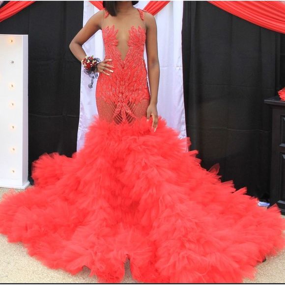 Red Custom designed Size 2 Mermaid dress - Picture 1 of 2